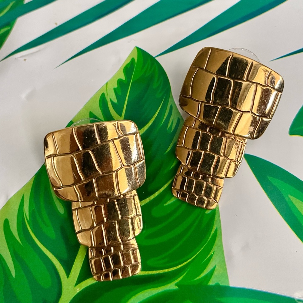 Textured Gold Statement Earrings - image 1